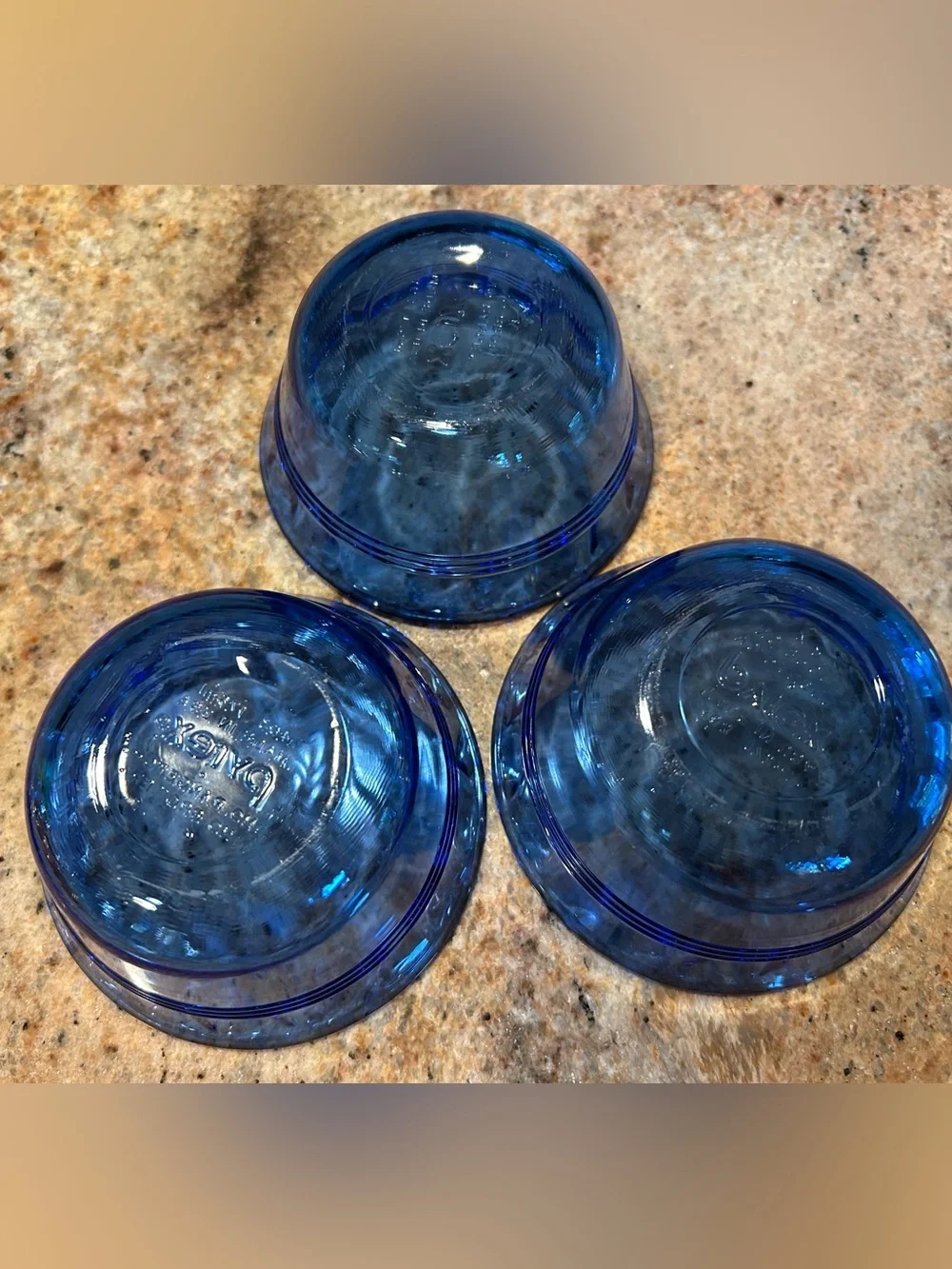 Pyrex #463 Cobalt Blue Glass Custard Cups 6 oz w/Scalloped Edge. Set of (3).